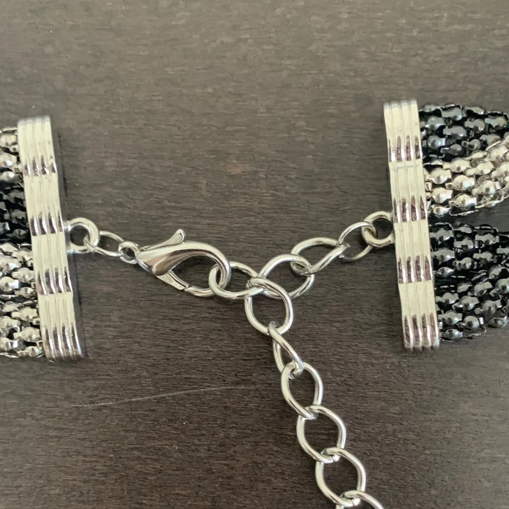 Elegant Black and Silver Braided Chain Belt with extender.